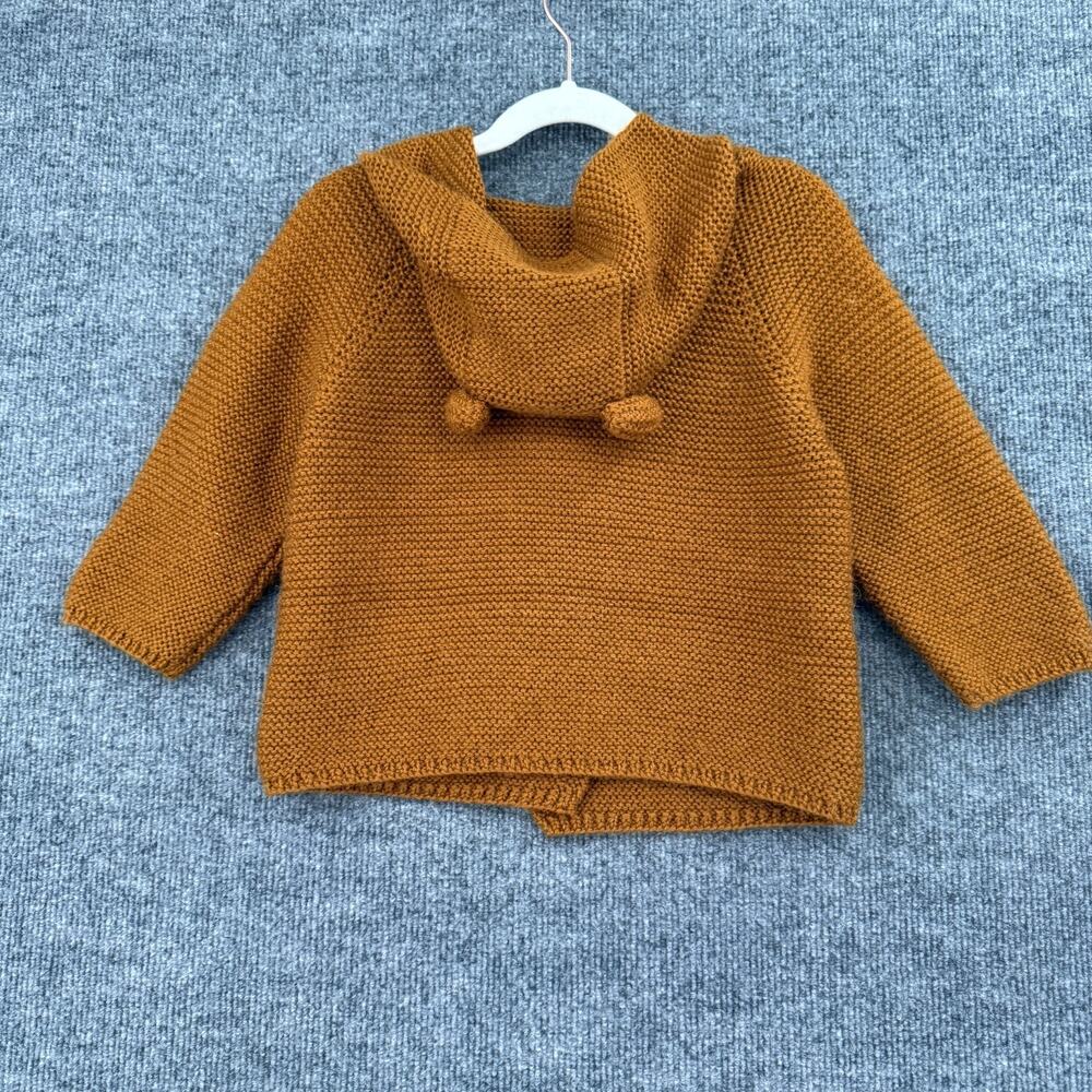 Hand Knit Hooded Cardigan Sweater Size 3/4 Brown Bear Ears Neutral Minimalist - Picture 5 of 8